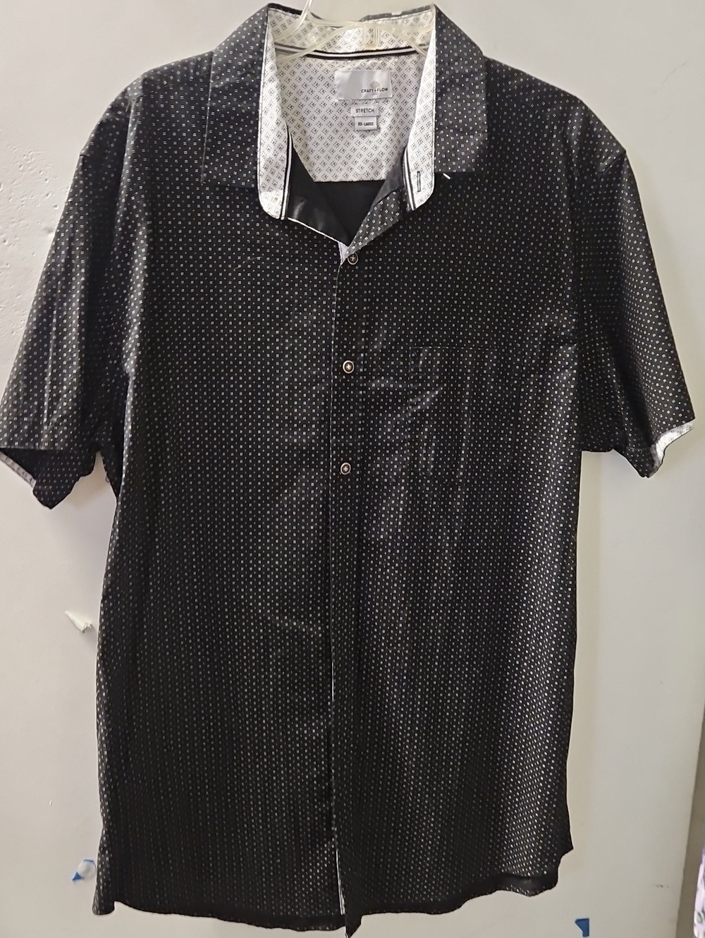 Men's Short-Sleeve Black Microdot Button-Down Shirt